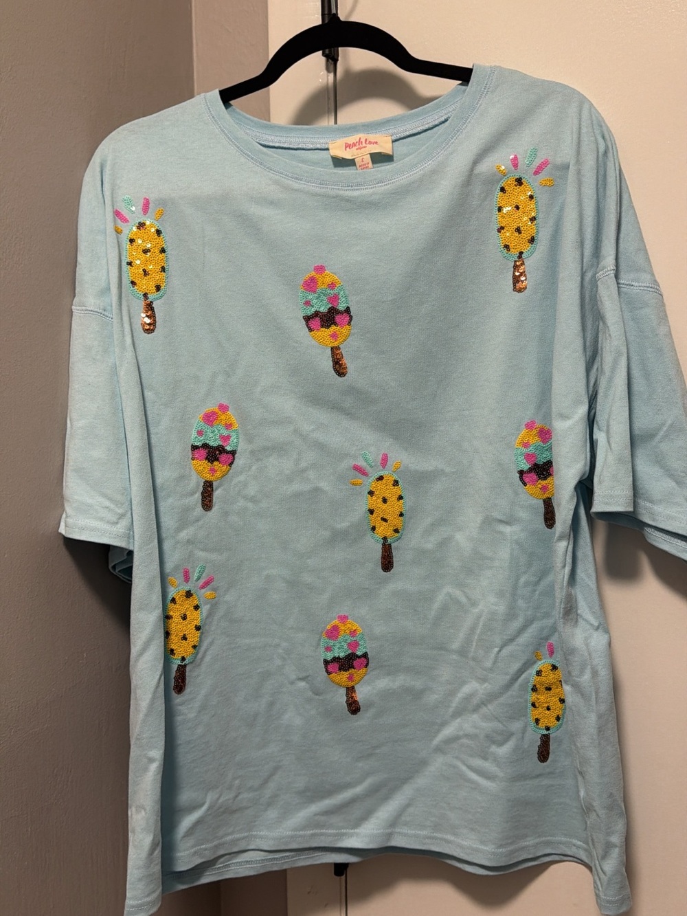 Peach Love California Light Blue Sequin Popsicle Tee